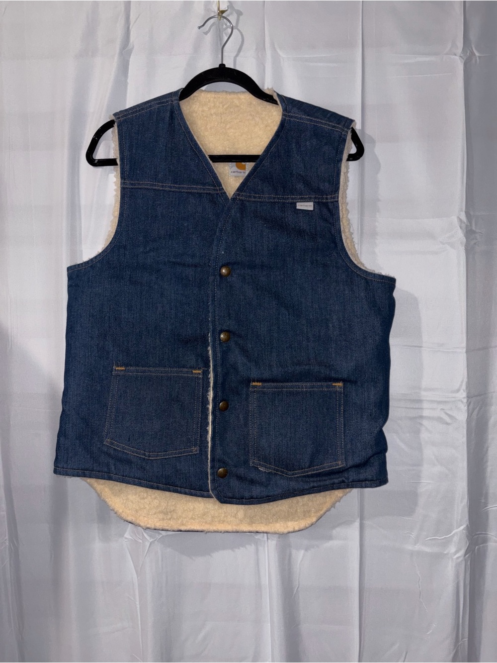 Vintage Carhartt Blue Denim Vest with Cream Sherpa